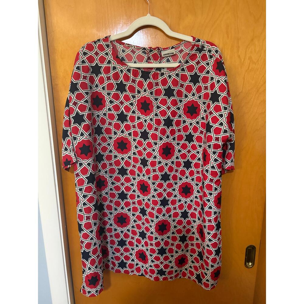 Noisy May Geometric Nmaliyah 3/4 Eyes Red Light Weight Tunic Dress Sz. L